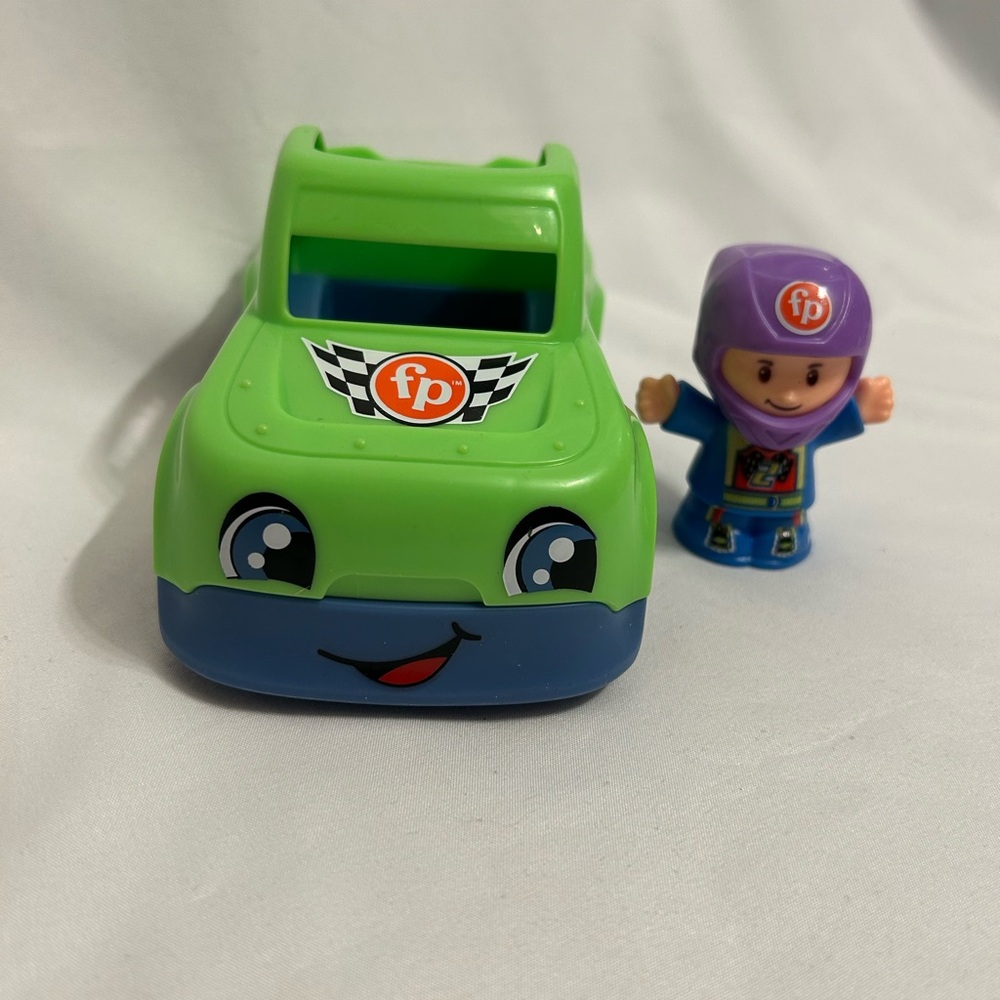 Fisher-Price Little People Race Car Driver with Green and Blue Race Car
